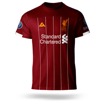 Home jersey kit with vertical navy, white, and red stripes